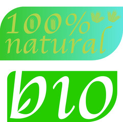 stickers for bio and 100% natural products. Concept for natural life, wellnes, green economy, recycling, bio products