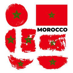 Flag of Morocco. Hand Painted with Brush. Vector Illustration.