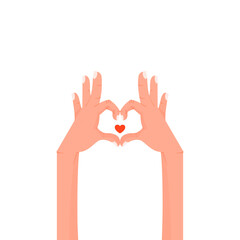 Hands folded in the shape of a heart. Card for Valentine's Day.