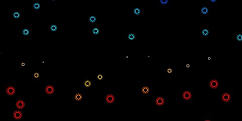 Dark blue, yellow vector backdrop with virus symbols.