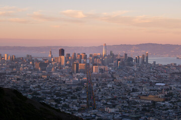 San Francisco city skyline at sunset