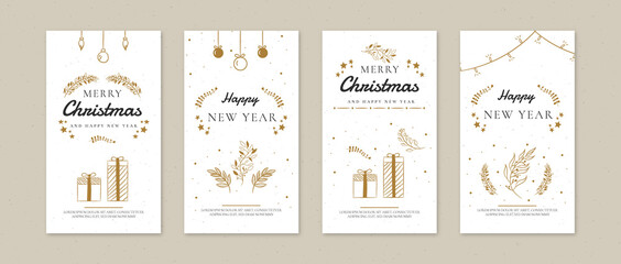 Hand-drawn Christmas greeting stories, cards. Using for Social media Stories, Shops greeting cards for costumers. Vector.