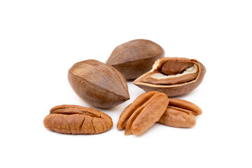 Fresh pecan nuts isolated on a white background