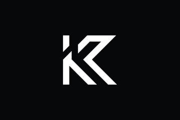 Fototapeta premium KR logo letter design on luxury background. RK logo monogram initials letter concept. KR icon logo design. RK elegant and Professional letter icon design on black background. K R RK KR