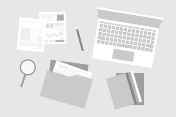 デスク 調査 リモートワーク PC ファイル 書類 勉強 オフィス ベクター AI 素材 デザイン	