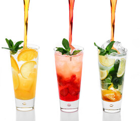 lemonade with ice on white background