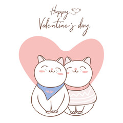 couple love of cat with big heart for valentine's day.