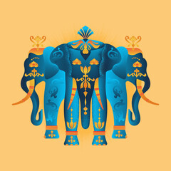 The elephant Erawan is a character in Hindu mythology, the three-headed elephant of Indra. Vector illustration.