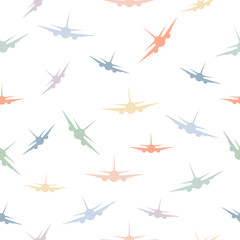 Seamless pattern with airplanes. Vector air transportation. Kids illustration isolated.