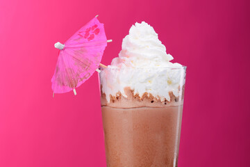 Chocolate  cocktail on pink background