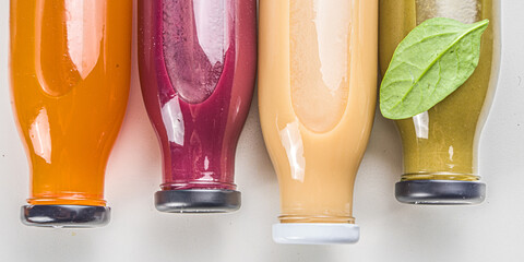 Various bottle fruit and vegetable smoothie
