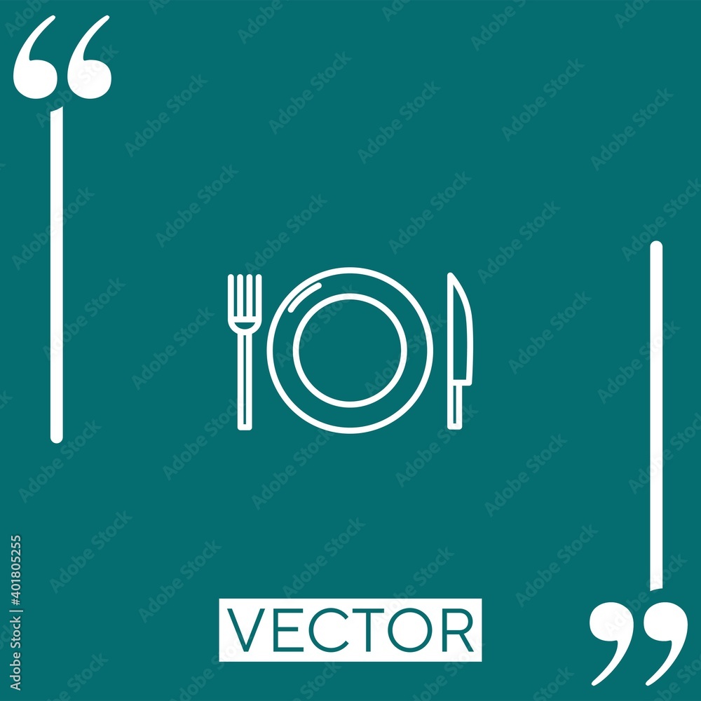 Poster plate and utensils top view vector icon linear icon. editable stroke line