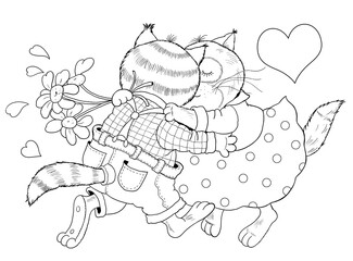 Cute cartoon animals. Valentine's Day. Coloring page. Illustration for children. 