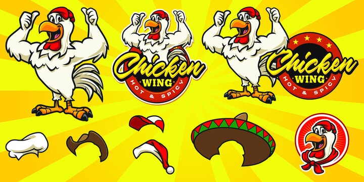 Cartoon happy chicken character logo