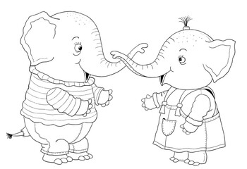 Cute cartoon animals. Valentine's Day. Coloring page. Illustration for children. 