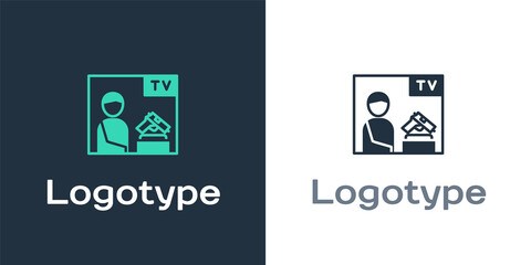 Logotype Television advertising weapon icon isolated on white background. Police or military handgun. Small firearm. Logo design template element. Vector.