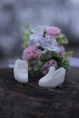 wedding shoes and bouquet