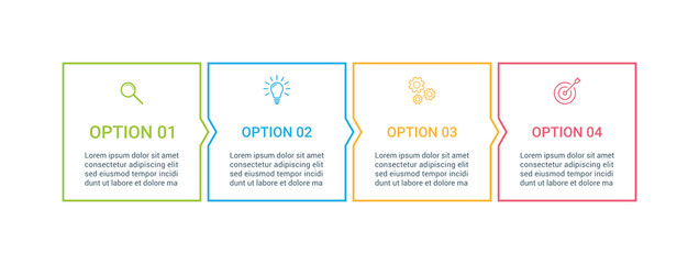 Infographic thin line design with arrows for 4 steps or options. Business process infographic design.  