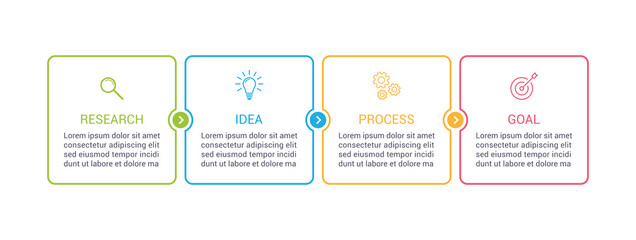 Thin line infographic design with 4 steps or options. Thin line business process concept. 