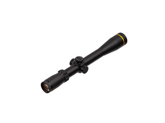Modern sniper scope on a white back. Optical device for aiming and shooting at long distances.