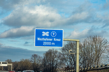 Fototapeta premium signage Westhofener Kreuz - english westhofen junction - at the highway in Germany