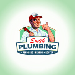 Vintage plumbing mascot character logo