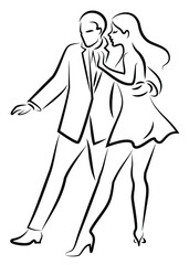Beautiful young couple. The girl and the guy are dancing. Creative art. Graphic image. Vector illustration.
