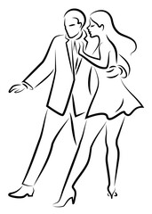 Beautiful young couple. The girl and the guy are dancing. Creative art. Graphic image. Vector illustration.
