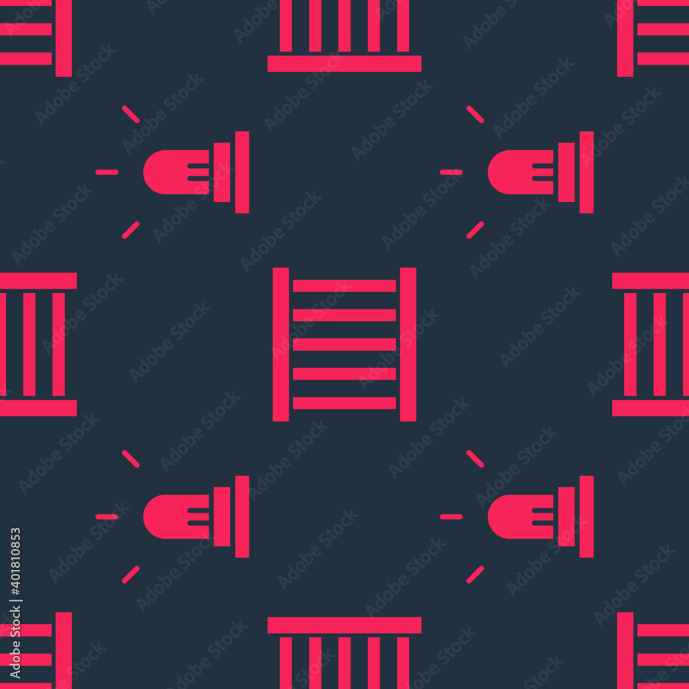 Poster set motion sensor and prison window on seamless pattern. vector.