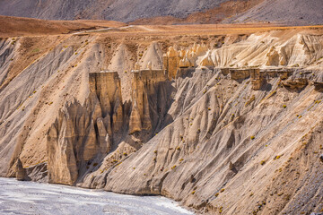 Pinnacles are geological landform of steep columns of rocks left by wind, water, ice weathering and erosion of soft rock leaving pillar of hard rock standing in horizontally bedded sedimentary rocks