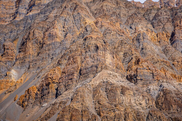 Conical rocky mountain formation landscape in Himalayas of spiti valley , Himachal Pradesh, India.