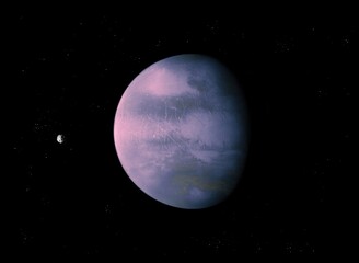planet in deep space with asteroid and stars, surface of an alien planet.