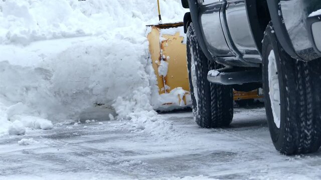 Snow plow  truck wheels  close up