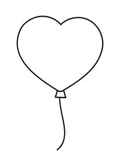 Vector black and white heart shaped balloon. Cute Saint Valentine’s day symbol isolated on white background. Playful love holiday line icon or coloring page. .