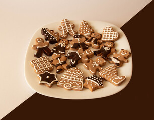 Coockies on plate white and brown background 3