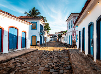 narrow street in the old town of island country