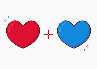 Two hearts in pink and blue. Heart symbol of love. Happy valentine's day.
