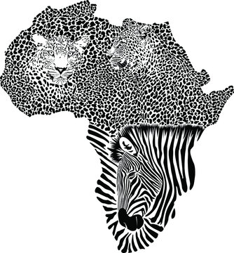 Zebra and Leopards on the map of Africa