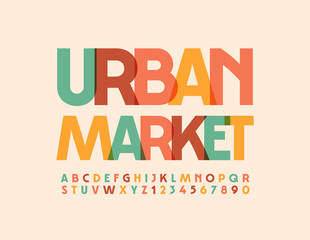 Vector trendy emblem Urban Market. Creative Alphabet Letters and Numbers. Colorful modern Font