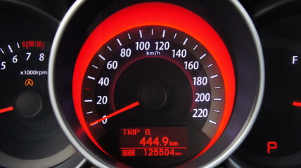 Photo of speedometer close-up, car dashboard, interior in the car