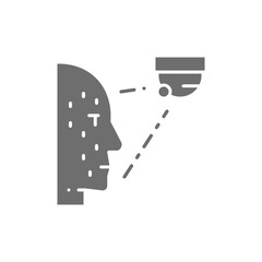 Biometric face verification, face scanning grey icon.