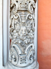 Fragment of ancient carved column at the entrance to the upper Church of the temple of the Resurrection of Christ in kadashi, Moscow, Russia