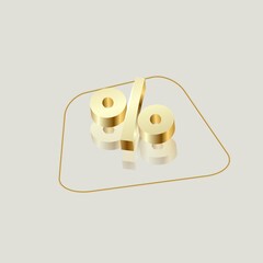 Shiny gold percentage symbol icon. Isolated on a light.