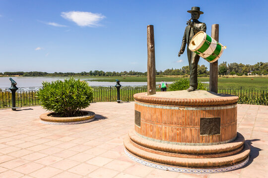 Almonte, Spain. Monument to a Pilgrim in the village of El Rocio, a famous Catholic pilgrimage site in Andalucia