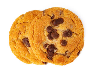 Two chocolate chip cookies isolated on white background