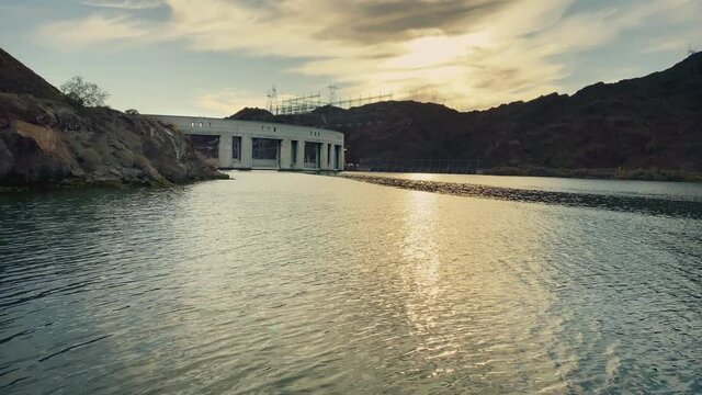Parker Dam at sunset at Lake Havasu at Parker, AZ, CA, USA. Static shot