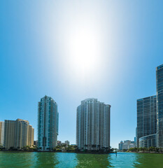 Fototapeta na wymiar Skyscrapers in downtown Miami seen from the river walk