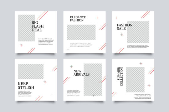 6 fashion social media post template. modern promotion square web banner for social media.
