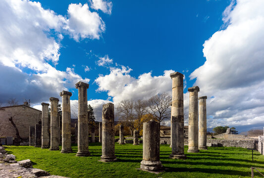 Altilia, Sepino, Molise, Italy, 05/12/2020: the columns of the Basilica si Saepinum