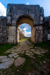 Fototapeta na wymiar Altilia, Sepino, Molise, Italy: Porta Bovianum and the Decumanum